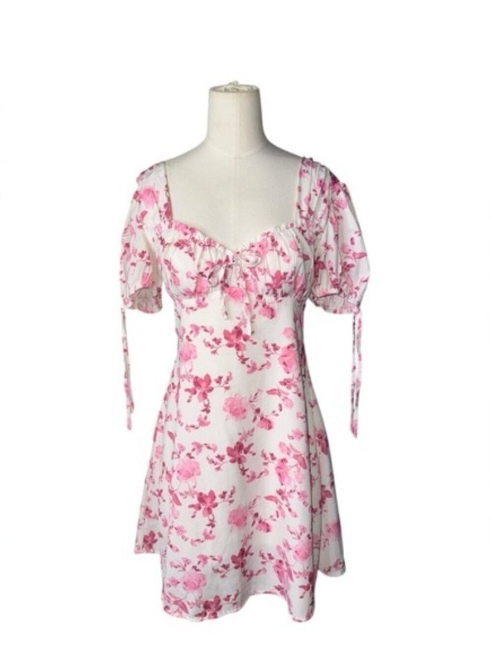 Princess Polly Pink Floral Mini Dress – Puff Sleeve Cottagecore Summer Dress - 6 - Picture 2 of 9